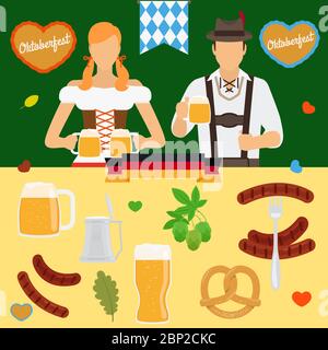Icônes de l'Oktoberfest. Festival de la bière de l'Allemagne Octoberfest coloré icône vecteur set Illustration de Vecteur