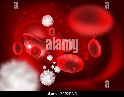 transmission 3d des cellules sanguines sur fond rouge. Illustration de Vecteur