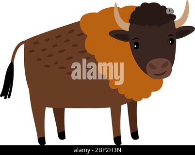 Icône de dessin animé américain bison animal sauvage isolée sur fond blanc, illustration vectorielle Illustration de Vecteur