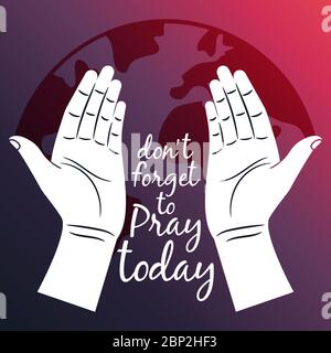 Priez pour le monde, la religion affiche vecteur conception avec des mains ouvertes Illustration de Vecteur