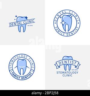 Modèles de logo de clinique dentaire. Ensemble d'étiquettes vectorielles cliniques de Stomatology Illustration de Vecteur