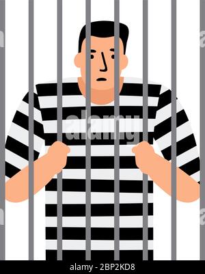 Criminel en prison, homme en détention, derrière les barreaux, illustration vectorielle Illustration de Vecteur