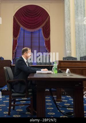 Le 26 septembre 2018, Jim Bridenstine, administrateur de la NASA, témoigne devant le sous-comité sénatorial sur l'espace, la science et la compétitivité au sujet du maintien du leadership américain dans l'exploration spatiale. Banque D'Images