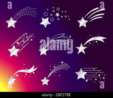 Étoiles blanches avec queues ou comètes tombantes sur fond coloré. Illustration vectorielle Illustration de Vecteur