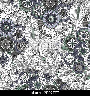 Motif ornemental avec fleurs et tourbillons de couleurs gris et vertes. Illustration vectorielle Illustration de Vecteur