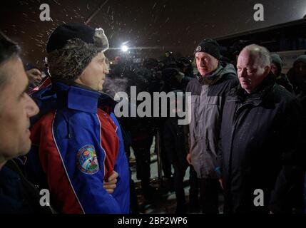 Le 20 décembre 2018, le vaisseau Soyouz MS-09 transportant le cosmonaute Sergey Prokopyev, l'astronaute de la NASA Serena Auñón-Chancelor et l'astronaute de l'ESA Alexander Gerst, a atterri près de Zhezkazgan, au Kazakhstan, après 197 jours dans l'espace dans le cadre des expéditions 56 et 57 sur l'ISS. Banque D'Images
