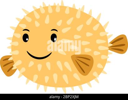 Puffer Fish icône de personnage sous-marin mignon isolée sur fond blanc, illustration de vecor Illustration de Vecteur