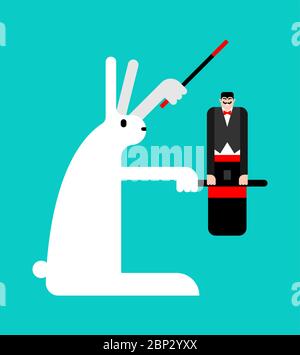 Grand lapin et petit magicien. Magic Trick vice versa Illustration de Vecteur