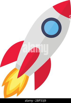 Navire à roquette avec icône de feu plat isolé sur vecteur blanc Illustration de Vecteur