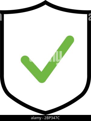 Icône de vecteur de bouclier avec coche verte, protection de signe de sécurité concept, illustration de signe isolée sur blanc Illustration de Vecteur