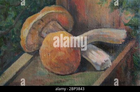 deux champignons dans le pays, peinture à l'huile Banque D'Images