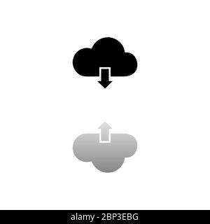 Téléchargement sur le Cloud. Symbole noir sur fond blanc. Illustration simple. Icône vecteur plat. Ombre de réflexion miroir. Peut être utilisé dans le logo, le Web, le mobile et Illustration de Vecteur