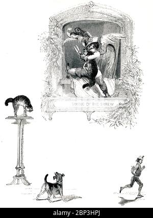 La Taming of the Shrew frontispice de livre victorien pour la pièce de théâtre de William Shakespeare sur la cour de Petruchio et Katherina, du livre illustré de 1849 Heroines de Shakespeare Banque D'Images