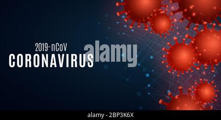 Coronavirus sur fond bleu avec l'effet de Plexus .bannière Science pour Covid 19. organisme pathogène 3d. Illustration vectorielle. SPE 10. Illustration de Vecteur