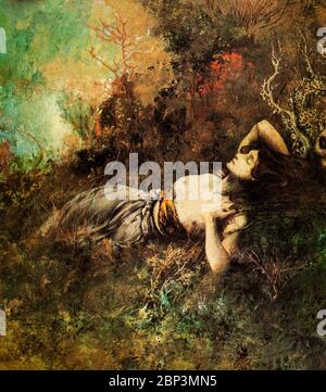 Un détail de 'sapho' par Cornelius Ary Renan (1857-1900). Le Sappho était largement considéré comme l'un des plus grands poètes lyriques et a reçu des noms tels que le dixième Muse et le poétesse. Renan est un peintre symboliste français, qui a étudié avec Elie Delaunay et Pierre Puvis de Chavannes, devenant un ami proche de Gustave Moreau. Banque D'Images