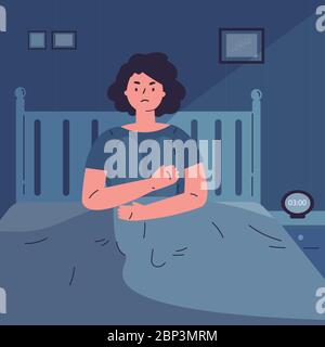 Femme dépressive souffrant d'insomnie la nuit Illustration de Vecteur