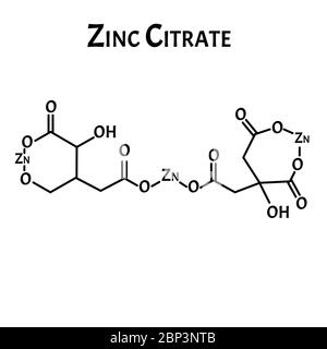 Le citrate de zinc est une formule chimique moléculaire. Infographies du zinc. Illustration vectorielle sur un arrière-plan isolé. Illustration de Vecteur