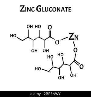 Le gluconate de zinc est une formule chimique moléculaire. Infographies du zinc. Illustration vectorielle sur un arrière-plan isolé. Illustration de Vecteur