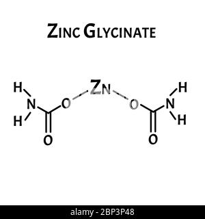 Le glycinate de zinc est une formule chimique moléculaire. Infographies du zinc. Illustration vectorielle sur un arrière-plan isolé. Illustration de Vecteur