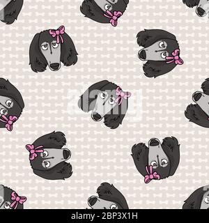 Joli visage de chien saluki dessiné à la main avec noeud rose sans couture motif vectoriel. Chien domestique de race pure sur fond de patte. Imprimé animal de compagnie amoureux de chien Illustration de Vecteur