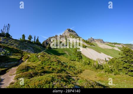 Arrière de Pinnacles Peak dans le parc national du Mont Rainier Banque D'Images