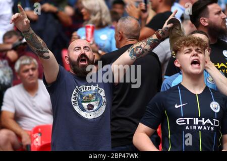 Londres, Royaume-Uni. 4 août 2019. Les fans de Manchester City sont vus pendant le match de football américain FA entre Liverpool et Manchester City au stade Wembley. Crédit : Richard Calver/SOPA Images/ZUMA Wire/Alay Live News Banque D'Images