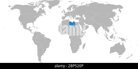 Pays de Libye mis en évidence sur la carte du monde. Fond gris clair. Pays africain. Concepts d'affaires, arrière-plans, toile de fond, autocollant, étiquette et papier peint Illustration de Vecteur