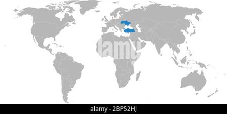 Turquie, ukraine pays mis en évidence sur la carte du monde. Fond gris clair. Concepts d'affaires, diplomatique, amitié, voyages, commerce et transport rela Illustration de Vecteur