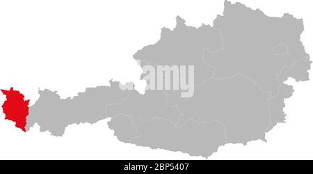 Province du Vorarlberg mise en évidence sur la carte de l'Autriche. Fond gris clair. Illustration de Vecteur