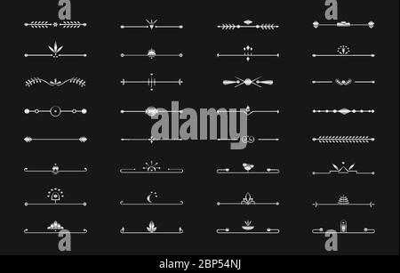 Séparateur de ligne argentée sur noir. Saut de texte métallique. Élément décoratif graphique pour la page de livre de design, carte d'invitation de mariage, menu rétro, décor élégant art déco. Illustration vectorielle isolée Illustration de Vecteur