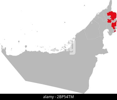 État de Fujairah mis en évidence sur la carte des Émirats arabes Unis. Concepts et antécédents professionnels. Illustration de Vecteur