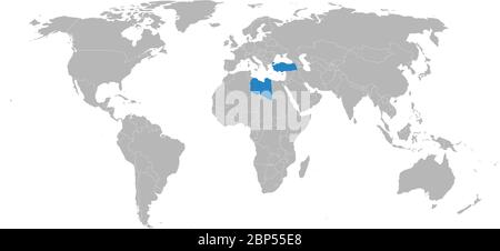 Turquie, Libye pays isolés sur la carte du monde. Fond gris clair. Concepts et antécédents professionnels. Illustration de Vecteur