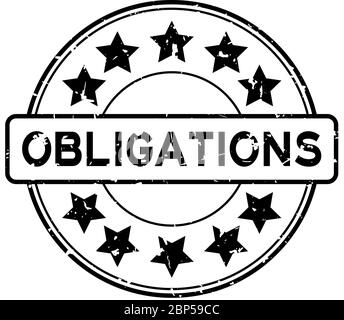 Grunge noir obligations mot avec l'icône étoile autour caoutchouc joint tampon sur fond blanc Illustration de Vecteur