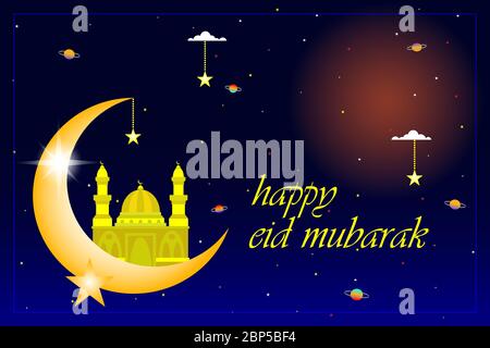 Happy eid mubarak carte de voeux gratuit vecteur pour la famille musulmane Illustration de Vecteur