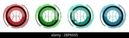 Icônes vectorielles brillantes rondes, ensemble de boutons pour les applications de conception Web, Internet et de téléphonie mobile en quatre couleurs isolées sur fond blanc Illustration de Vecteur