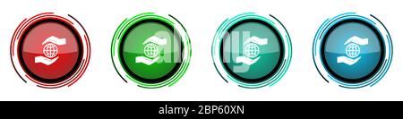 Soin des mains planète environnement autour des icônes de vecteur brillant, ensemble de boutons pour les applications de webdesign, Internet et téléphone mobile dans quatre options de couleurs est Illustration de Vecteur