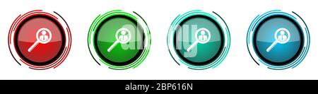 Recherchez autour des icônes de vecteur brillant, humain, personne, travail, homme ensemble de boutons pour les applications de webdesign, Internet et téléphone mobile dans quatre options de couleurs Illustration de Vecteur