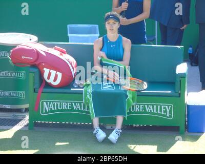 Elina Svitolina, de l'Ukraine, s'est assise contre Mihaela Buzarnescu en quart de finale, nature Valley Classic, Birmingham 2018 - Royaume-Uni Banque D'Images