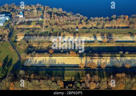 Vue aérienne, GELSENWASSER AG Haltern Waterworks, bassin filtre, Haltern am See, région de la Ruhr, Rhénanie-du-Nord-Westphalie, Allemagne Banque D'Images