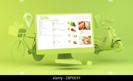supermarché en ligne de livraison de commande de rendu 3d Banque D'Images