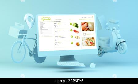 supermarché en ligne de livraison de commande de rendu 3d Banque D'Images