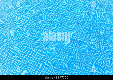 Carrelage bleu en mosaïque de la piscine, surface de l'eau avec ondulation. Texture ou arrière-plan. Banque D'Images