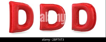 Lettre majuscule D. majuscule. Ballon gonflable rouge sur fond. Rendu 3D Banque D'Images