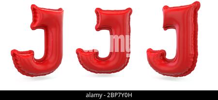 Lettre majuscule J. majuscule. Ballon gonflable rouge sur fond. Rendu 3D Banque D'Images