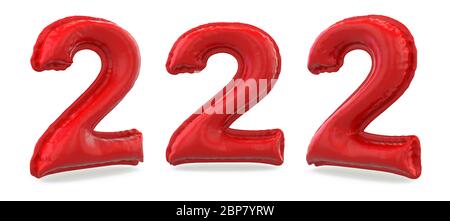 Numéro 2. Signe numérique. Ballon gonflable rouge sur fond. Rendu 3D Banque D'Images