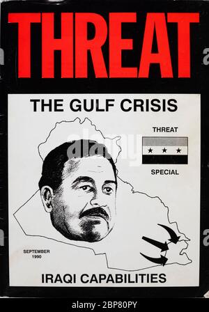 Publication militaire locale intitulée « menace » publiée sur le théâtre de la première Guerre du Golfe, pour le personnel de service, 1990-1991. Opération Granby, Banque D'Images