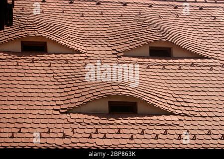 Nouveau toit conçu d'après le modèle de la construction traditionnelle de toit dans le comté de Sibiu, Transylvanie, Roumanie Banque D'Images