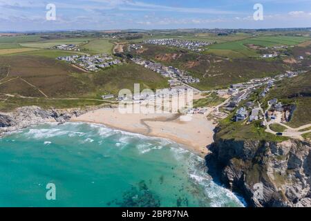 Photographie aérienne de la plage de Porthtowa, Cornwall, Angleterre Banque D'Images