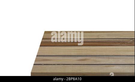 Perspective de la table en bois ou en bois de la vue de dessus isolée sur fond blanc. Banque D'Images