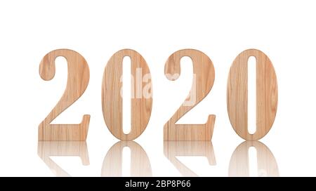 Inscription 2020 mots sur des lettres en bois, isolées sur fond blanc, Banque D'Images